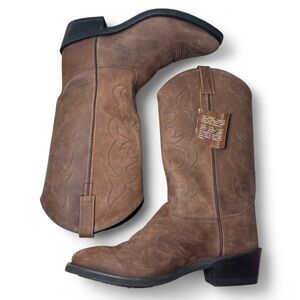 Old West Brown Leather Cowboy Boots | Pointed Toe Western Size 11